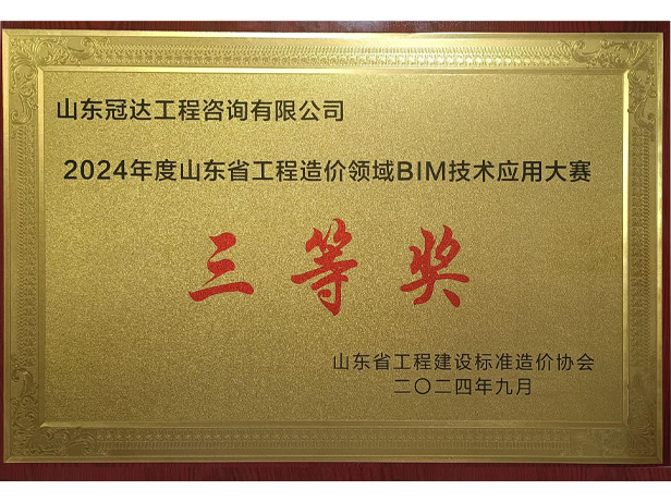 山東省工程造價領域BIM技術應用大賽三等獎